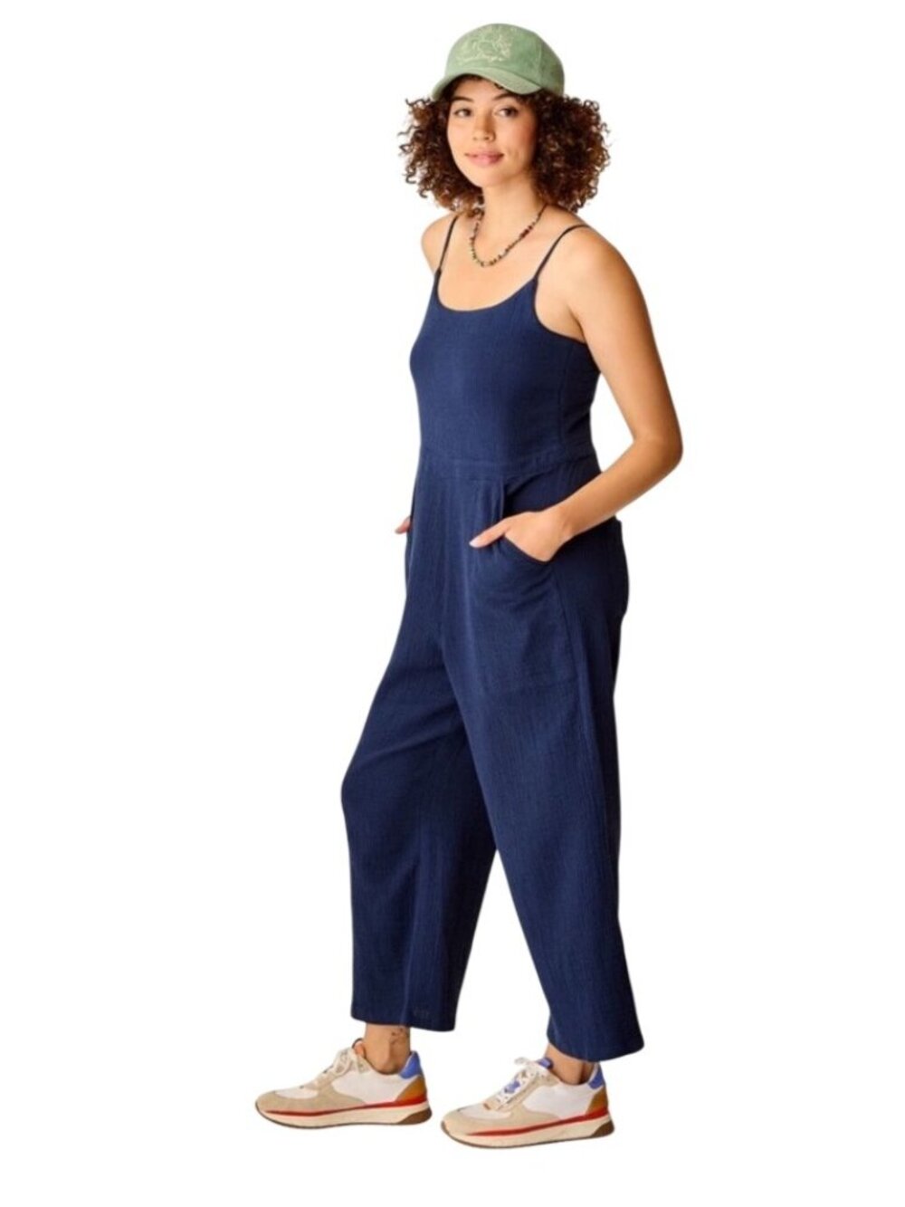Carve Designs Knox Gauze Jumpsuit Adjustable Straps Navy Blue Lightweight Relax